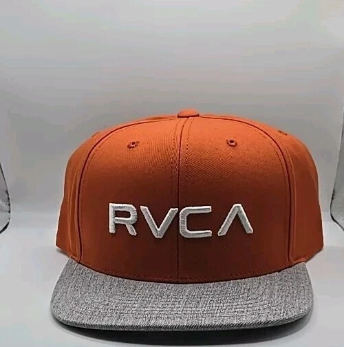New RVCA Twill II Mens Orange Gray Snapback Cap Hat