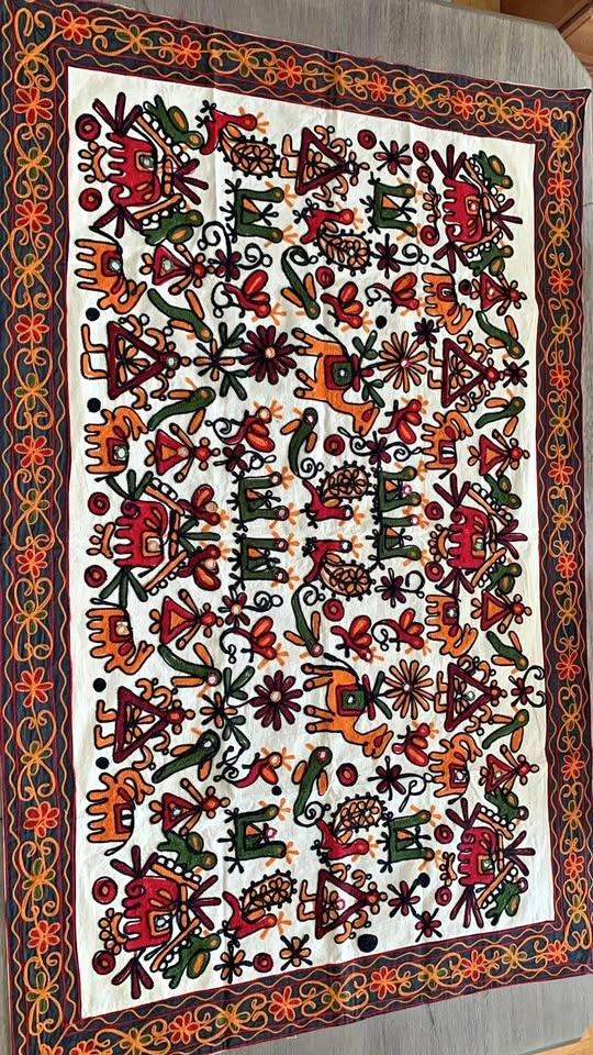 Hand-Embroidered Indian Folk Art Tapestry - Camels & Mirror Work