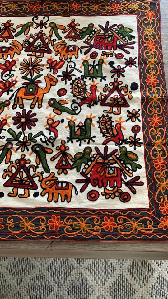 Hand-Embroidered Indian Folk Art Tapestry - Camels & Mirror Work - photo 2