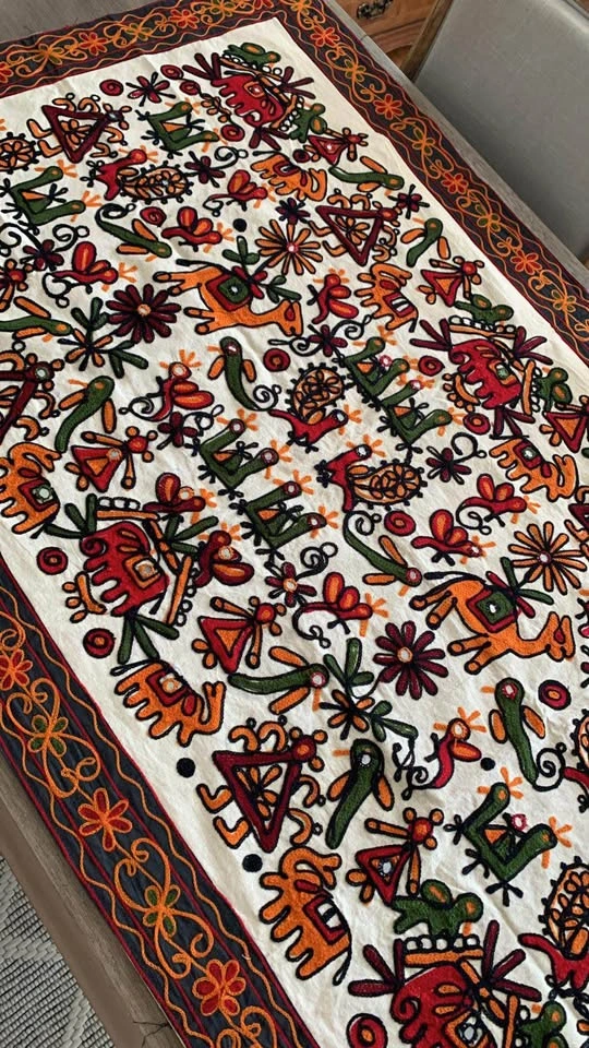 Hand-Embroidered Indian Folk Art Tapestry - Camels & Mirror Work - photo 3