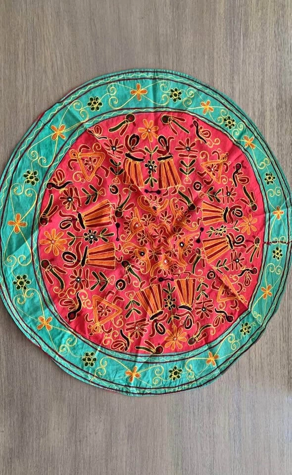 Colourful Hand-Embroidered Indian Round Table Cover