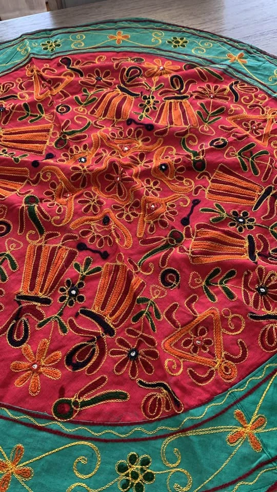 Colourful Hand-Embroidered Indian Round Table Cover - photo 2
