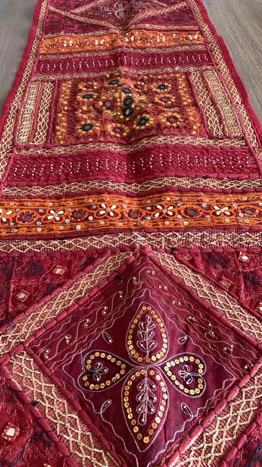 Handmade Indian Embroidered Table Runner – Burgundy / Gold - photo 2