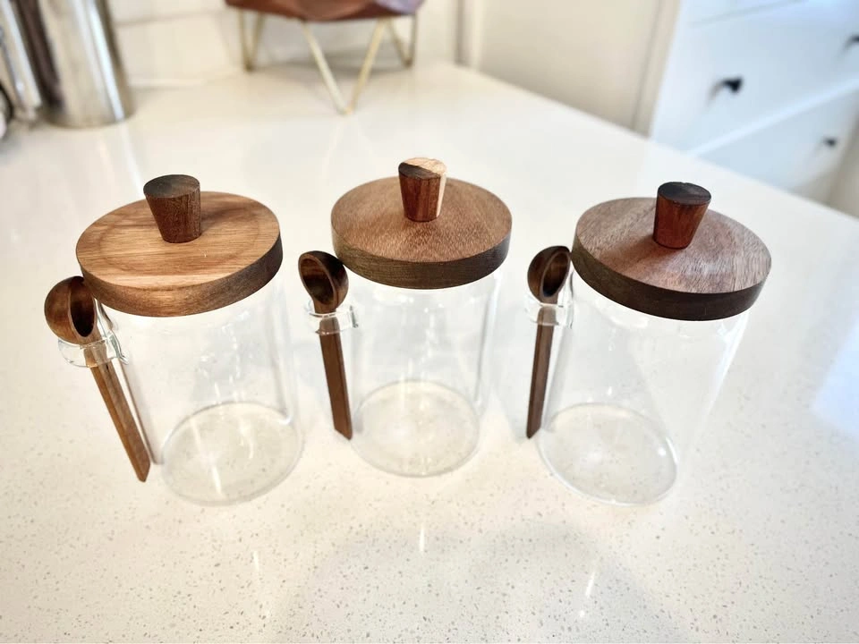 Glass Storage Jar Set with Wooden Lids & Spoons 900 mL (30.4 oz) - photo 2