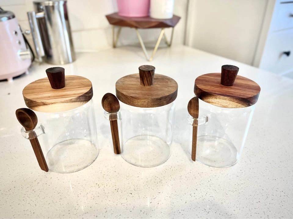 Glass Storage Jar Set with Wooden Lids & Spoons 600 mL (20.3 oz) - photo 2