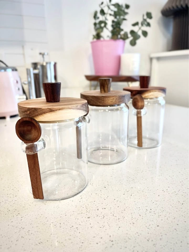 Glass Storage Jar Set with Wooden Lids & Spoons 600 mL (20.3 oz) - photo 3