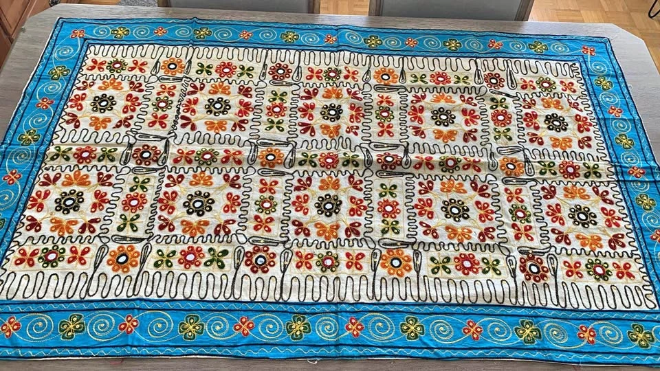 Hand-Embroidered Indian Table Runner / Decorative Textile