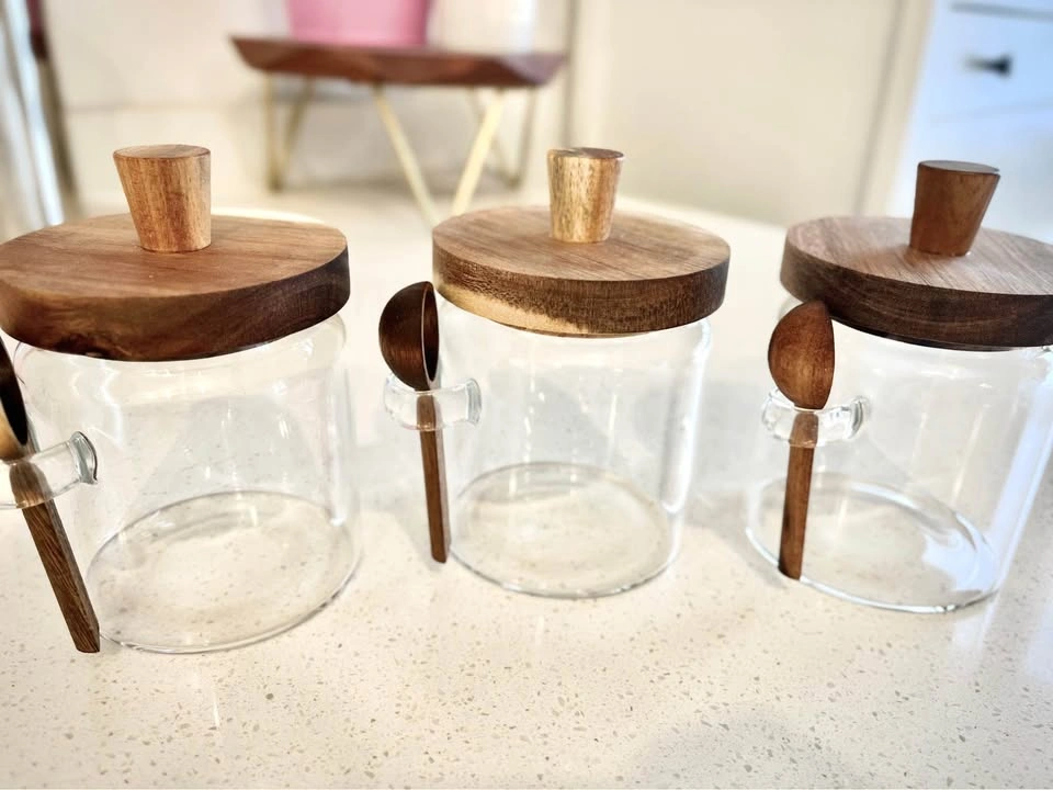 Glass Storage Jar Set with Wooden Lids & Spoons 400 mL (13.5 oz) - photo 2