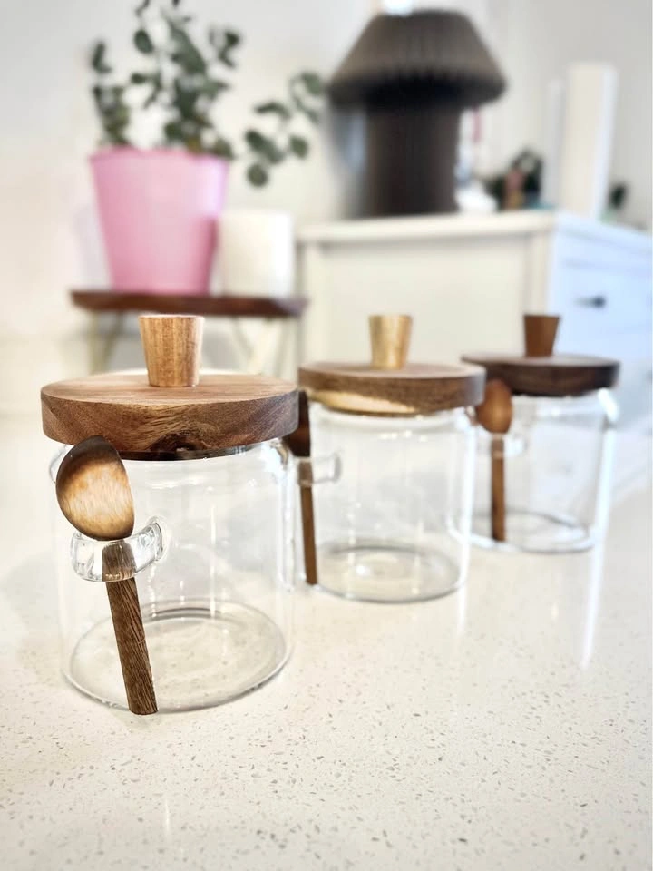 Glass Storage Jar Set with Wooden Lids & Spoons 400 mL (13.5 oz) - photo 3