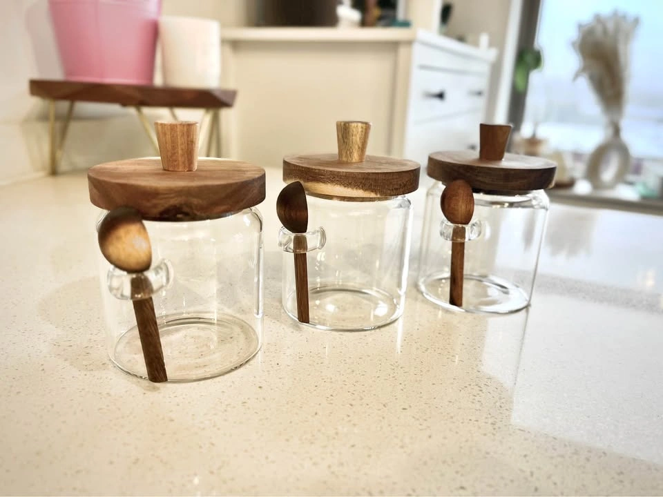 Glass Storage Jar Set with Wooden Lids & Spoons 400 mL (13.5 oz) - photo 4