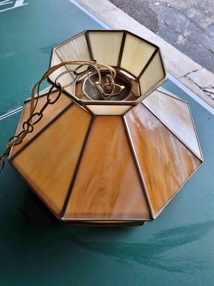 MINT Vintage MCM Amber Slag Glass Hanging Lamp - No Cracks