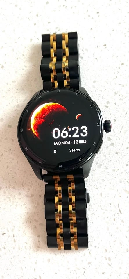 KUMI GW5 Pro Smartwatch, New, Black/Gold w/ Steel Band - photo 2