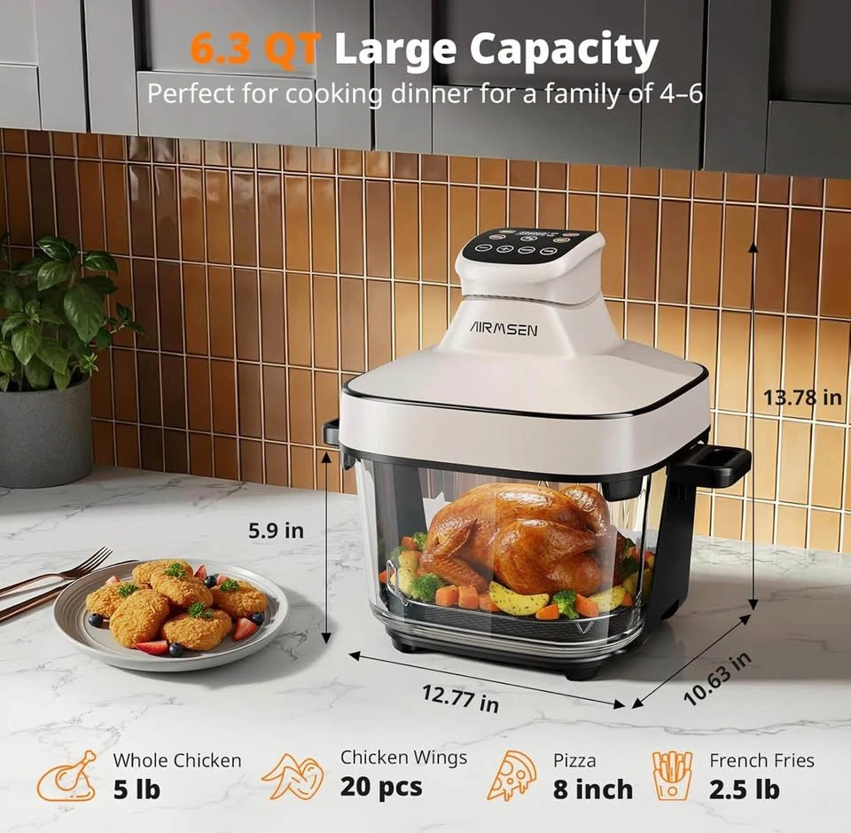 AIRMSEN 6.3 QT Glass Air Fryer Non-Toxic - photo 2
