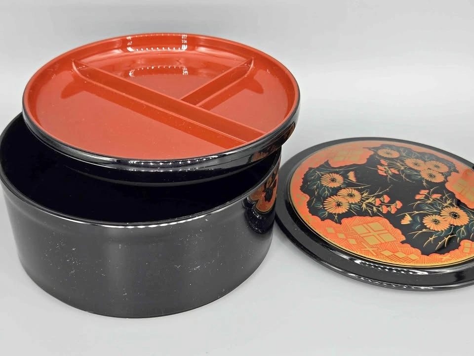 Decorative Black Red Lacquerware Bento Box Floral