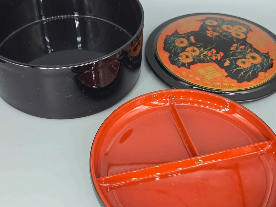Decorative Black Red Lacquerware Bento Box Floral - photo 2
