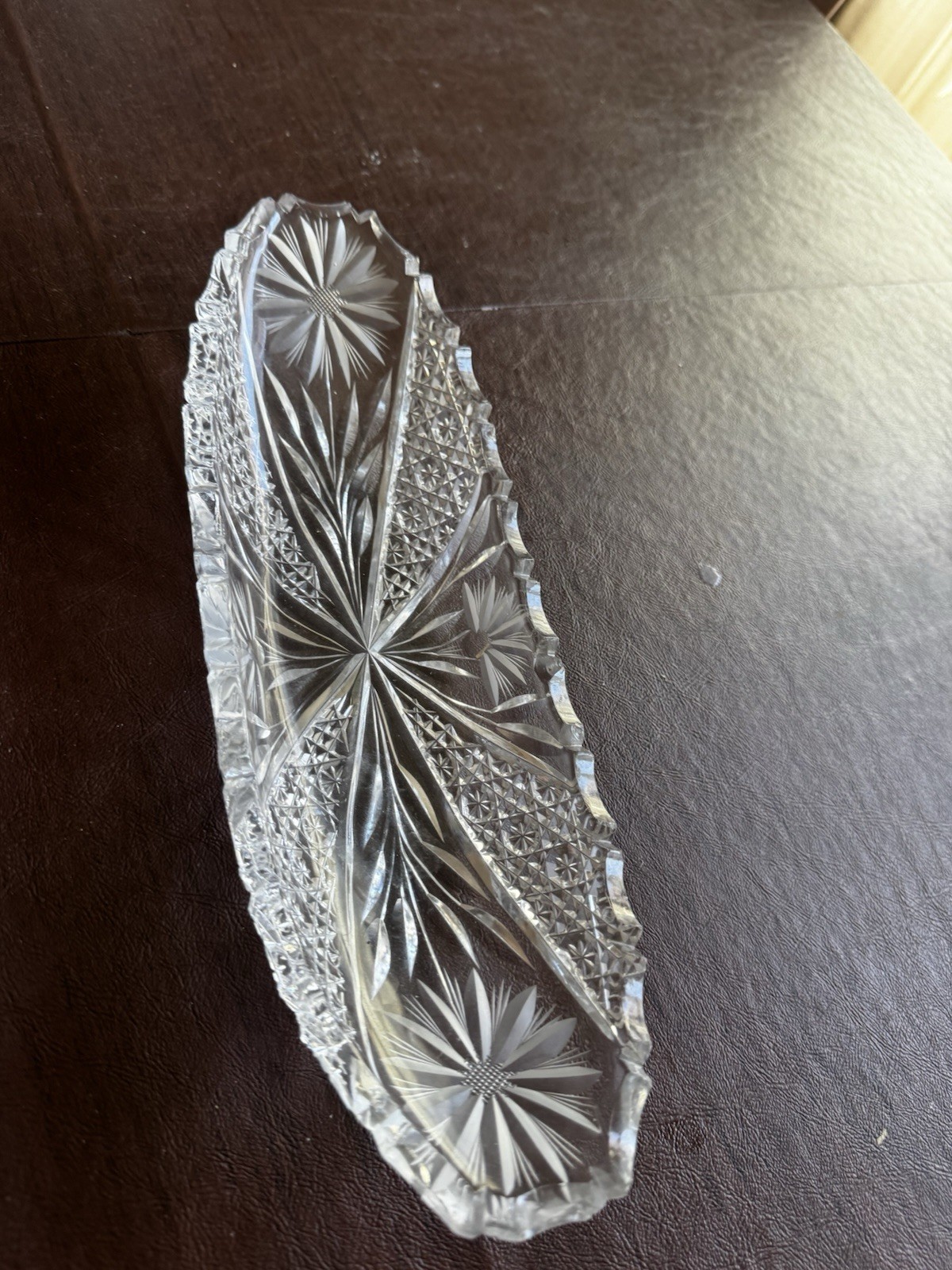 Vintage Crystal Oval Cut Glass Serving Dish