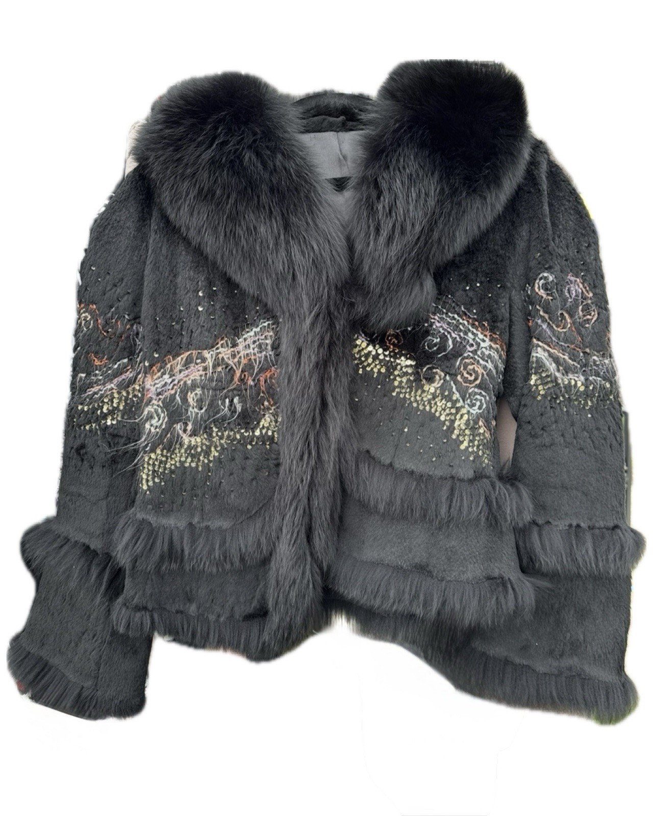 Alberto Makali Black Rabbit/Fox Trim Short Jacket - Size M