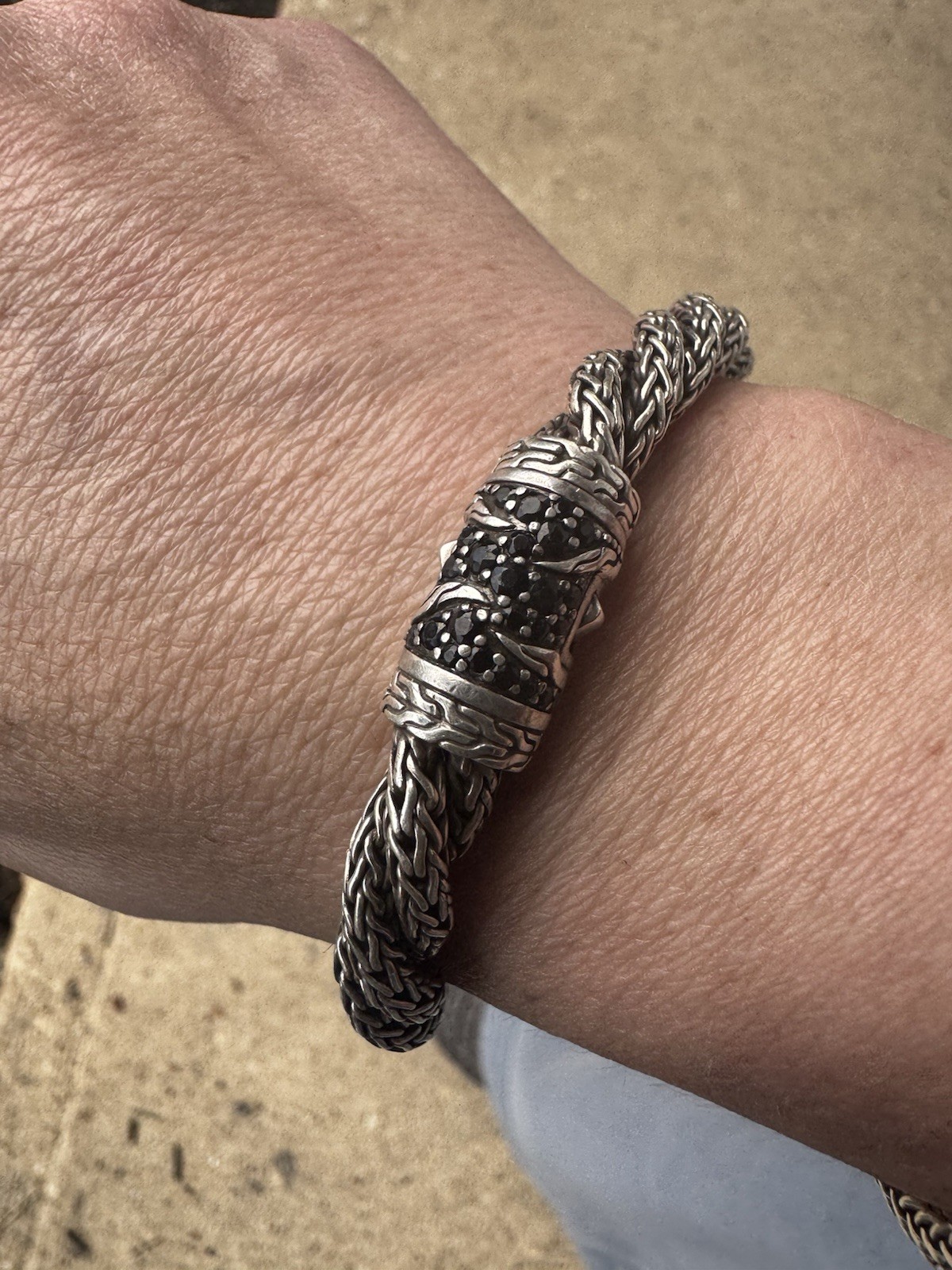 John Hardy Sterling Silver Pavé Black Sapphire Twisted Palu Brac
