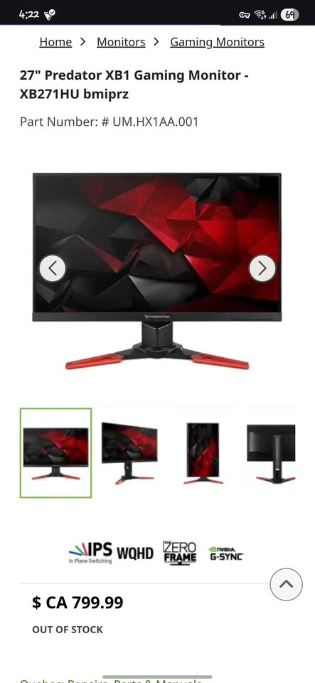 Acer Predator XB271HU 27" 2K 144Hz 4ms IPS Monitor