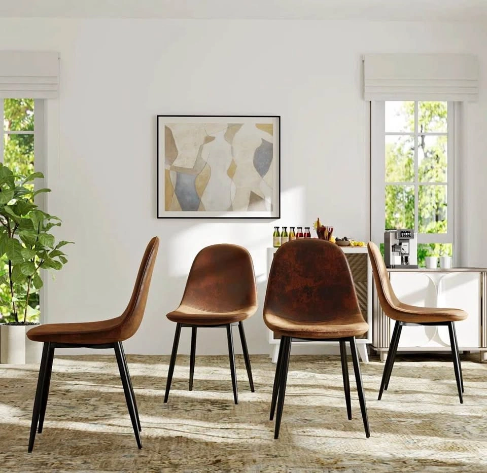 2 Brown Leather Dining Chairs