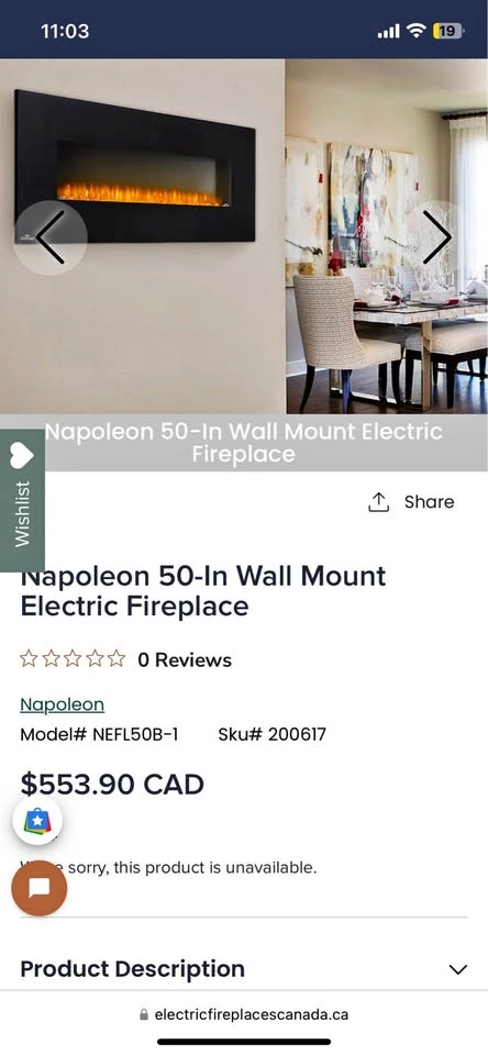 Napoleon 50” Electric Fireplace NEFL50B-1