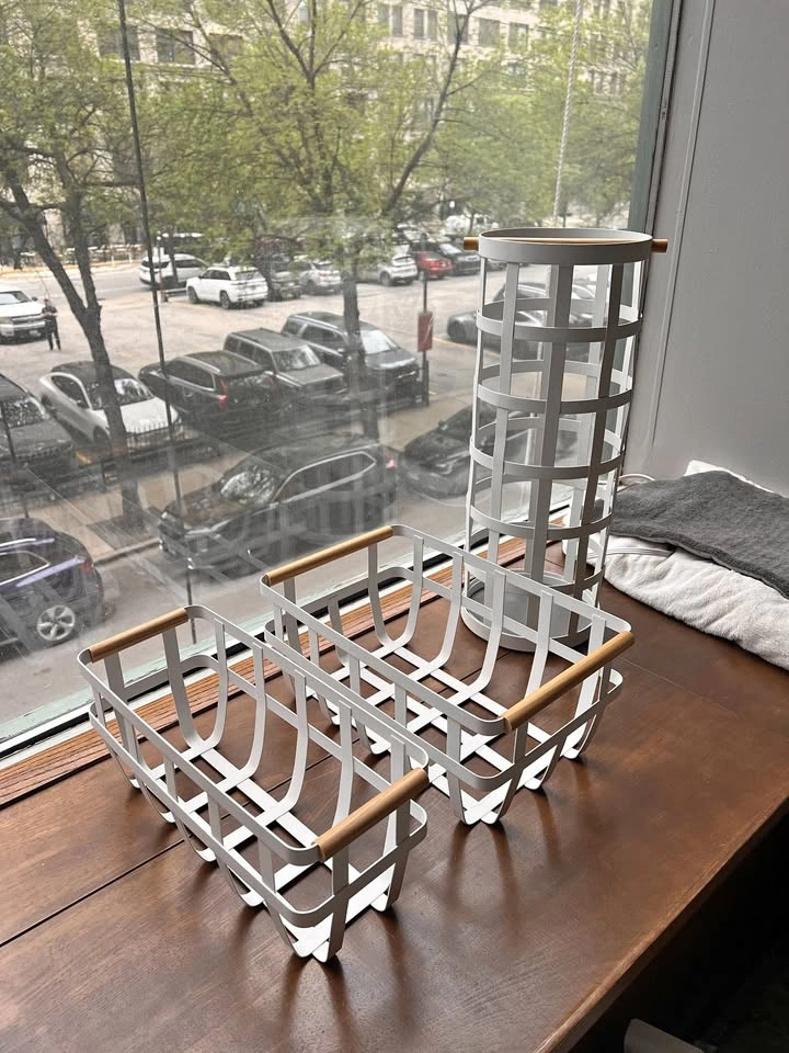 Orig $120 Yamazaki 3-Piece White Basket & Umbrella Stand Set