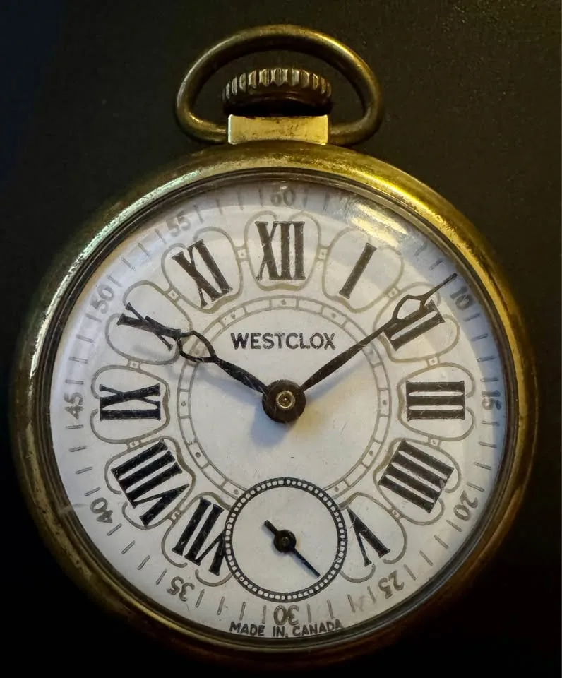 Vintage WESTCLOX Pocket Watch Gold Tone White Dial image indicator(5)