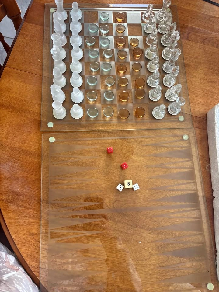 Glass Chess, Checkers, and Backgammon Set