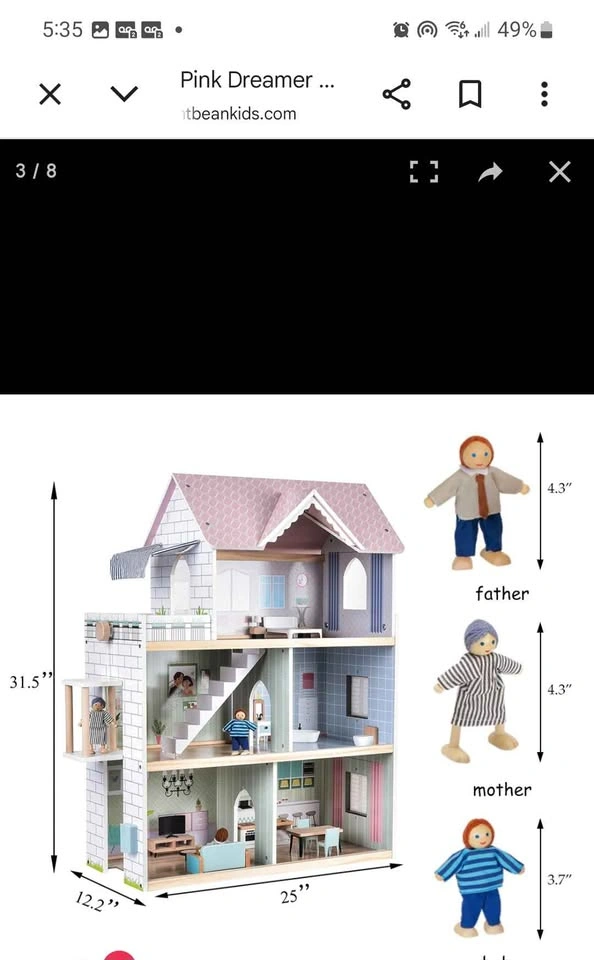 Brand new Bean Kids Pink Dreamer Wooden Dollhouse - photo 2