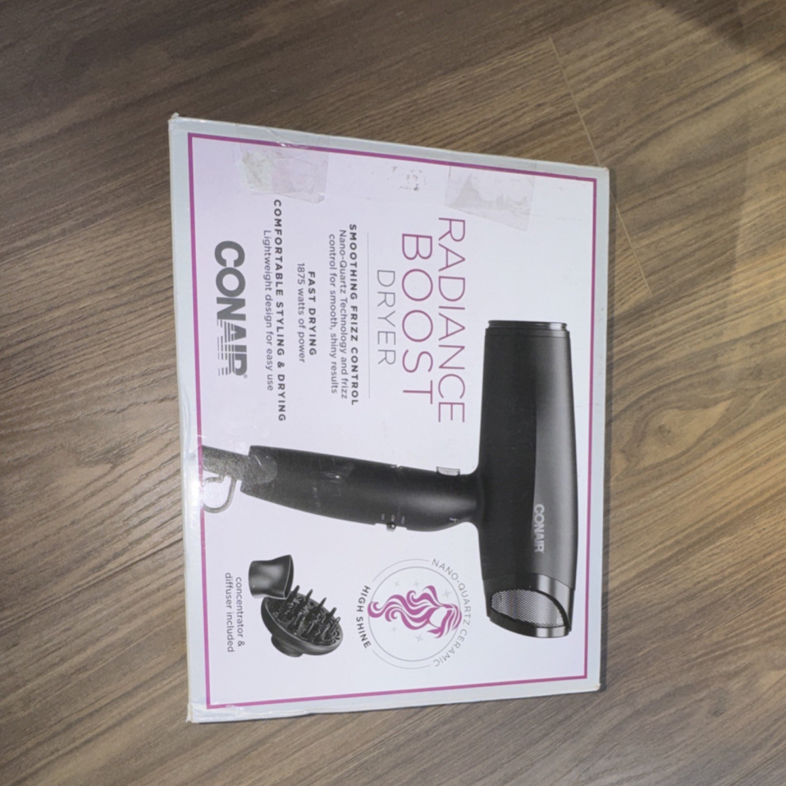 Conair Radiance Boost Dryer 1875W Black Diffuser Nano Quartz Cer