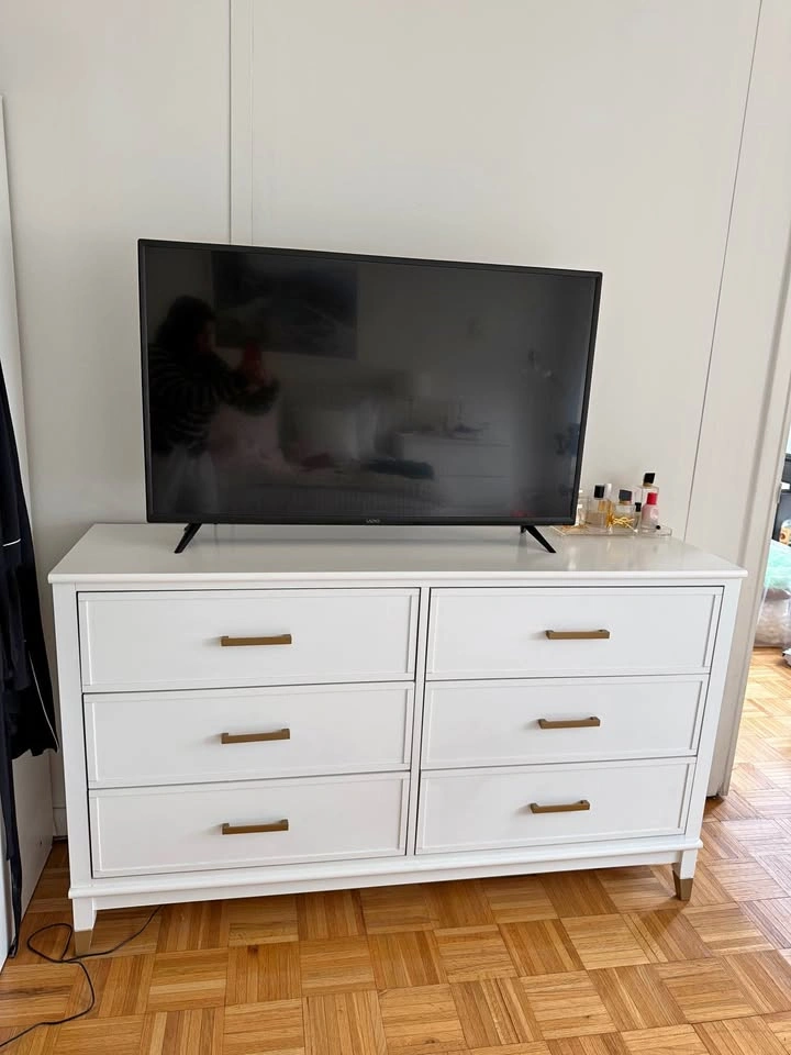 White dresser with gold handles