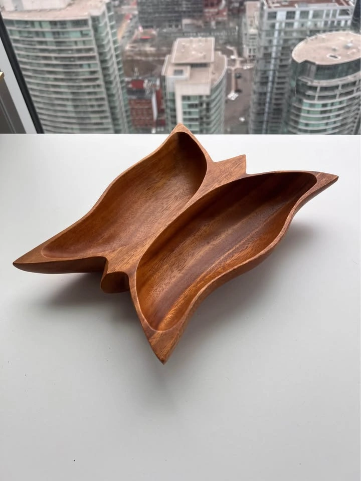 Vintage Butterfly Carved Teak Wood Serving Bowl MCM - photo 2