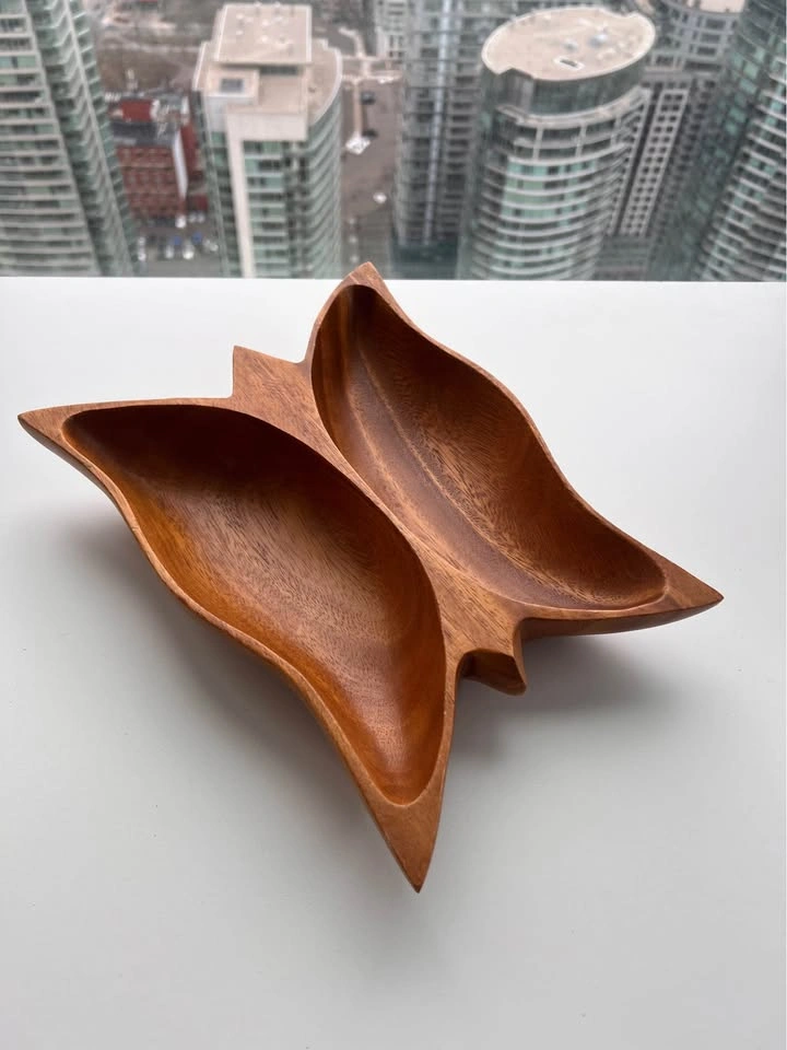 Vintage Butterfly Carved Teak Wood Serving Bowl MCM - photo 4