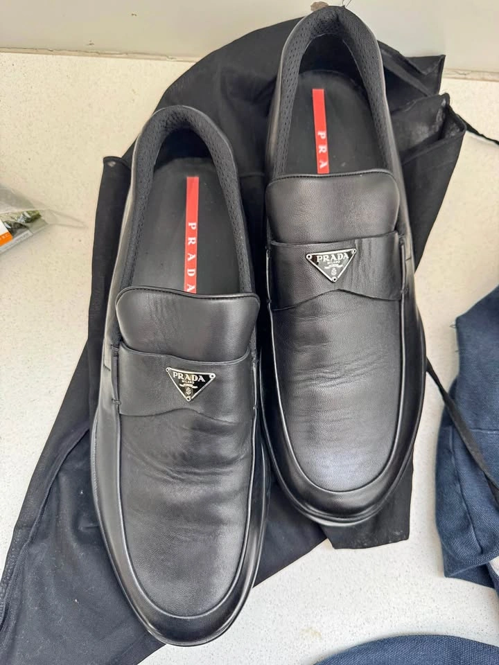 Men's Prada Black Leather Loafers - Triangle Logo