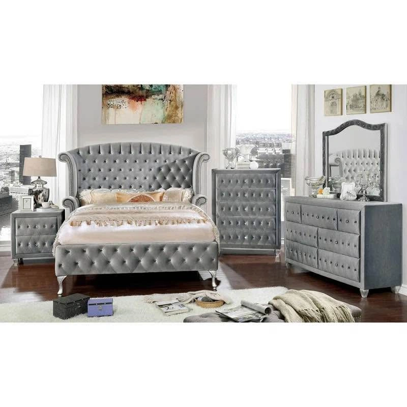 5-Piece Gray Upholstered Queen Bedroom Set - photo 5