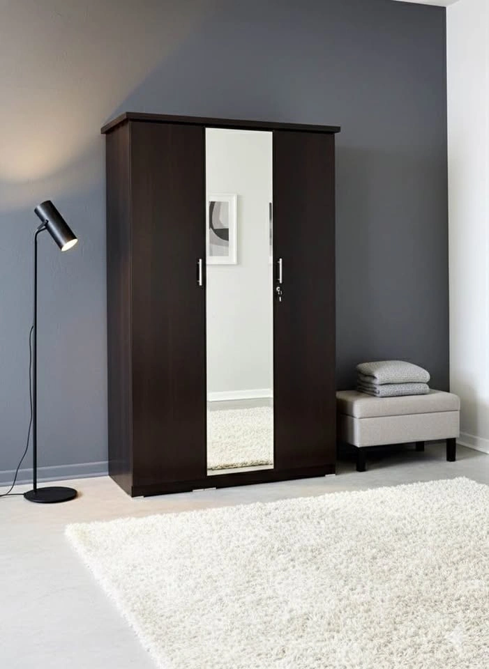 Dark Brown Wooden Wardrobe with Mirror - photo 2