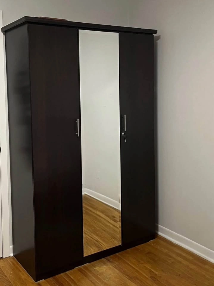Dark Brown Wooden Wardrobe with Mirror - photo 3