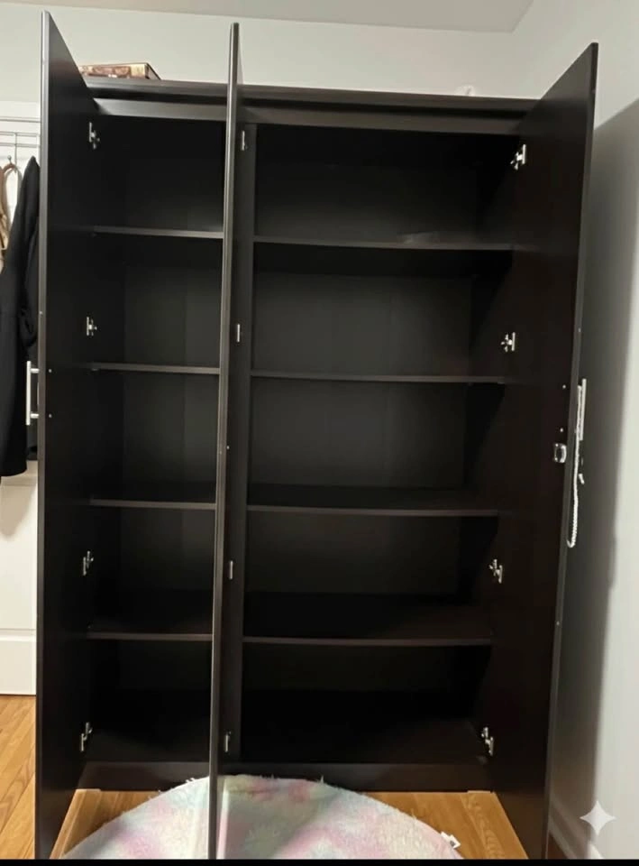 Dark Brown Wooden Wardrobe with Mirror - photo 5