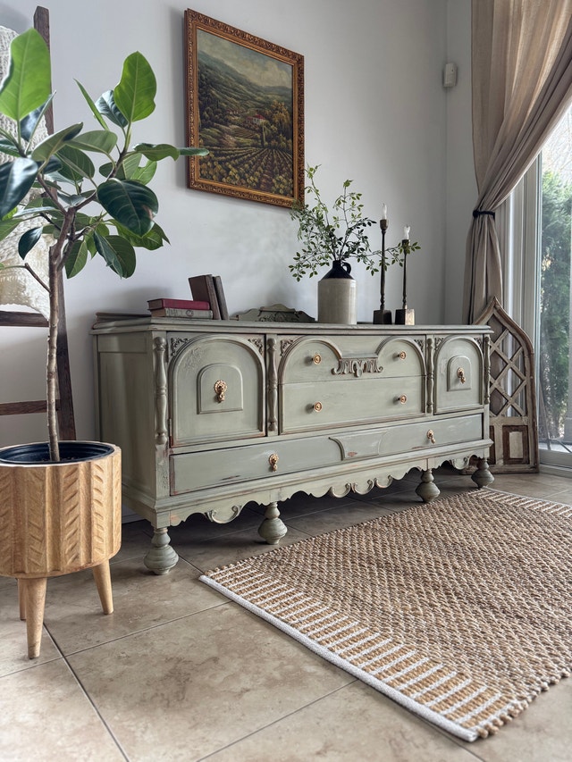 Old World Chippy Jacobean Style Sideboard Refinished