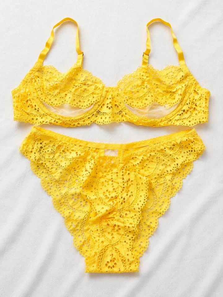 Yellow Lace Lingerie Set (Bra + Panties)