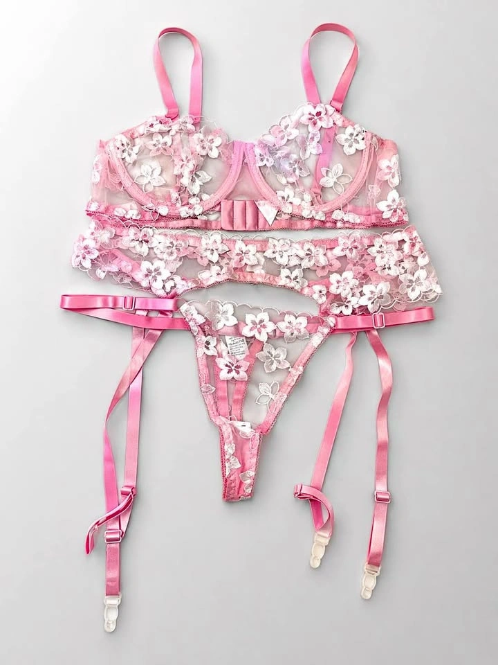 Pink Lace Lingerie Set - New