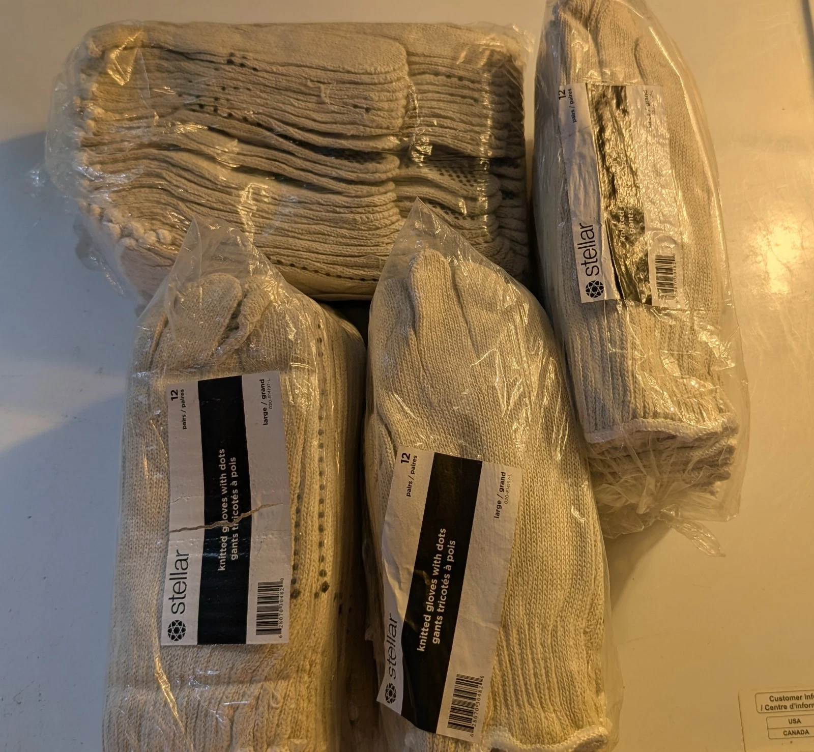LOT OF 2 (24 Pairs) Dotted String Knit Gloves Large