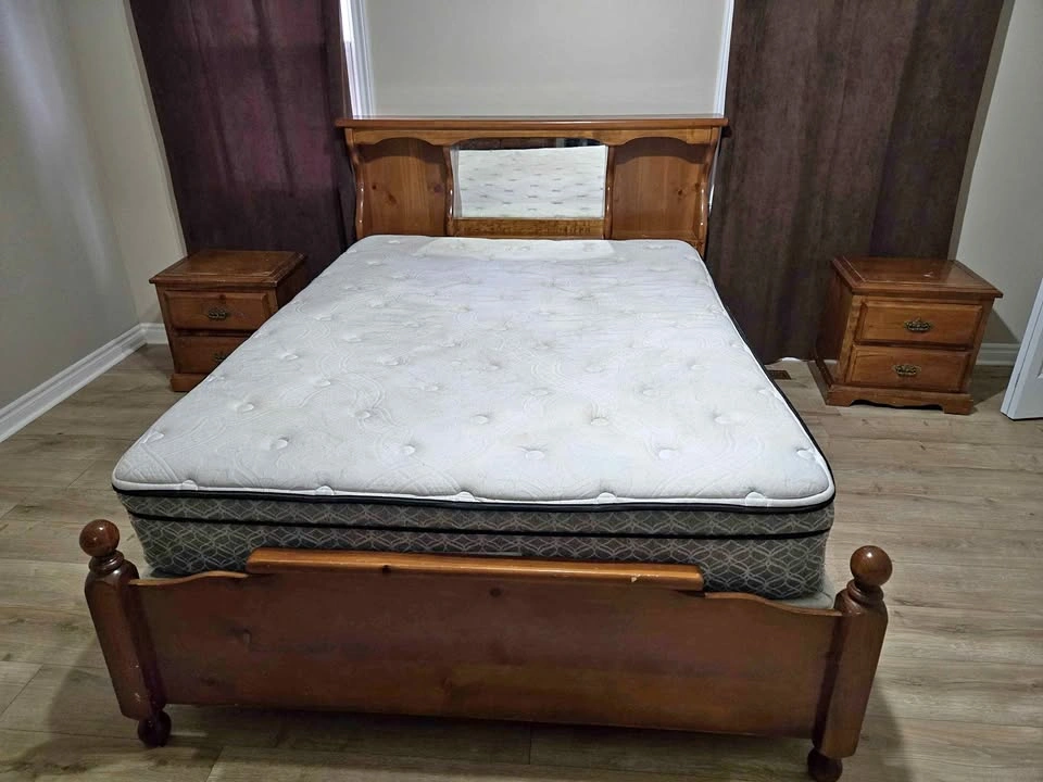 Free Queen bed set with dresser, mirror, and night stands