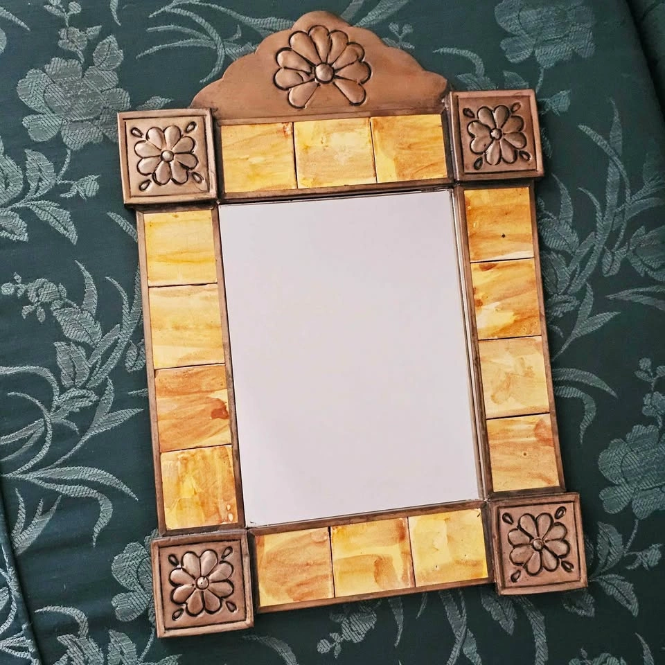 16" Mexican Hojalata Tin Mirror with Talavera Tiles - photo 2