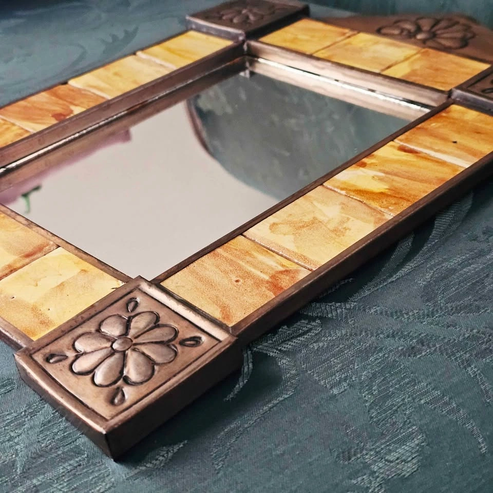 16" Mexican Hojalata Tin Mirror with Talavera Tiles - photo 3