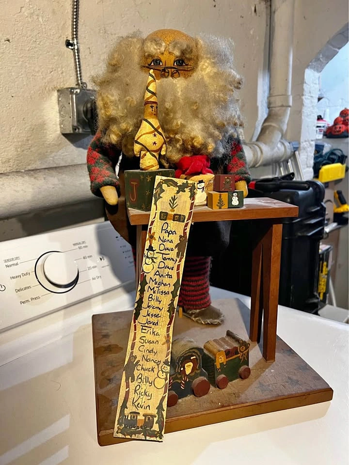 Vintage Folk Art Santa Doll - Santa At Workshop by Joyce T Bingh