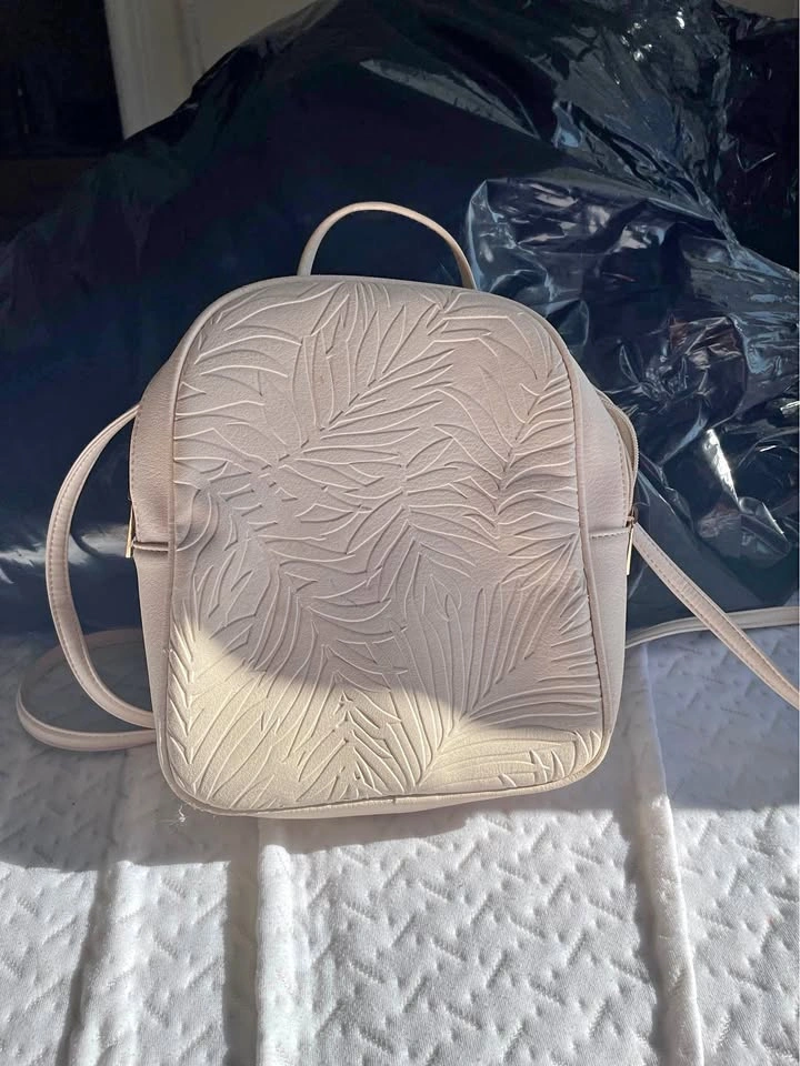 Cream Embossed Leaf Mini Backpack