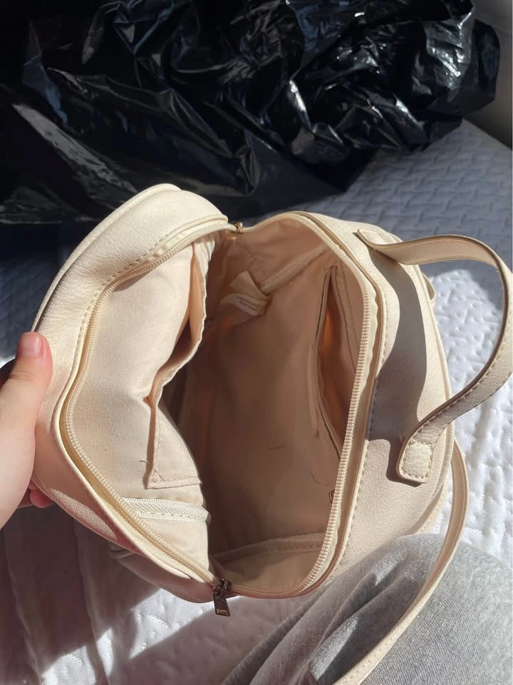 Cream Embossed Leaf Mini Backpack - photo 3