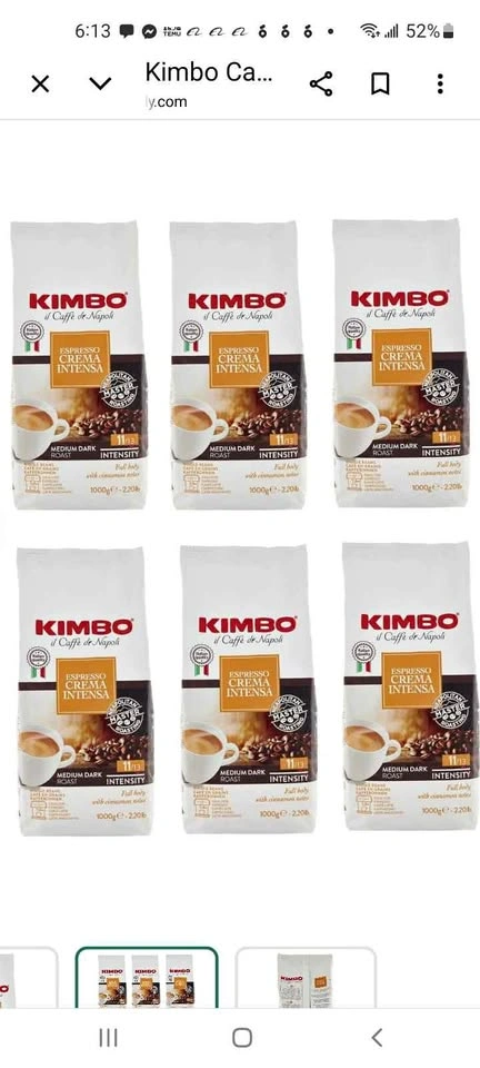 Kimbo Espresso Crema Intensa Coffee Beans (6 Bags)