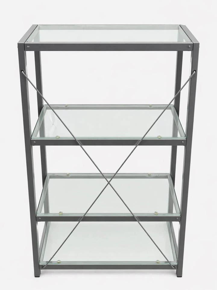 Modern Glass Shelf Unit – 4 Tier Metal Frame Storage Rack - photo 2